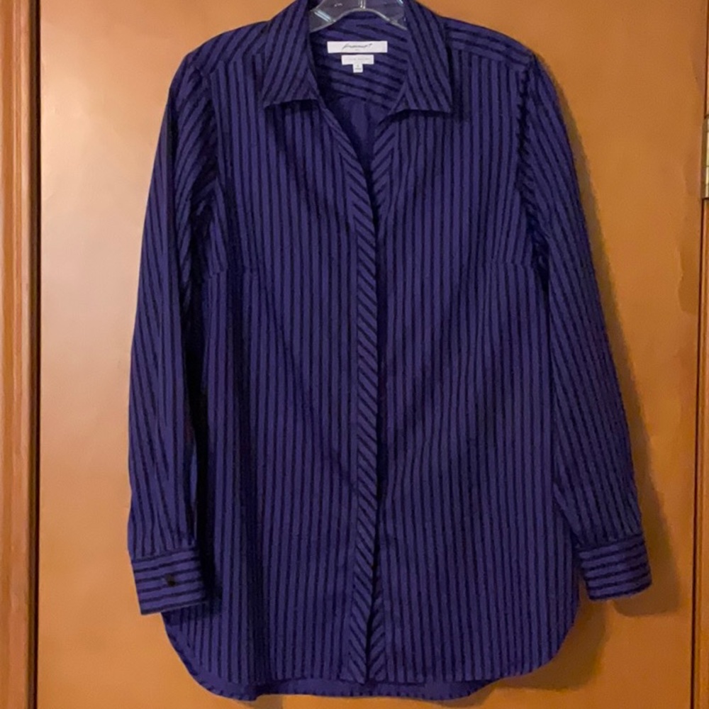 Foxcroft Purple and Black Striped Tunic Top